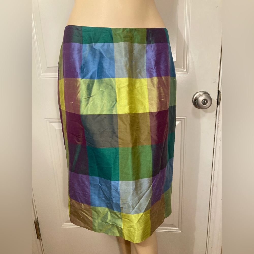 Spenser Jeremy Multicolor Checkered Midi Skirt sz 10 - 100% SILK!
